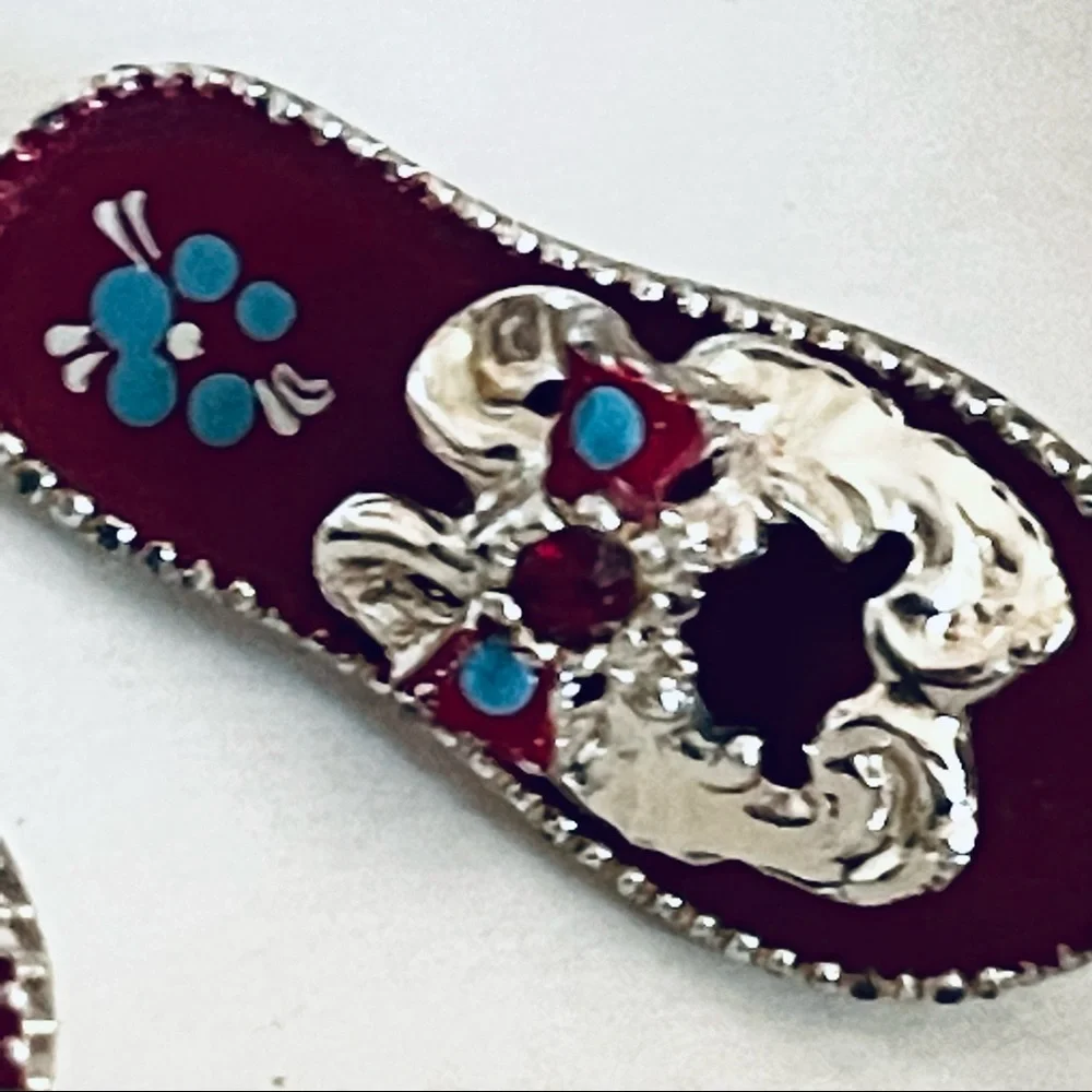 Vintage Red Flip Flops Gold Tone Rhinestone Italian Hand Painted Brooch